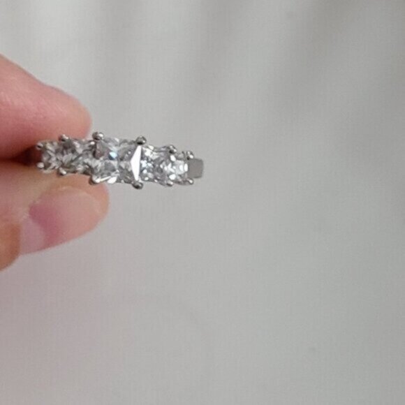 Vintage Boho Sterling Silver 925 5 Stone Square Princess Cut CZ Crystal Ring - Picture 7 of 8